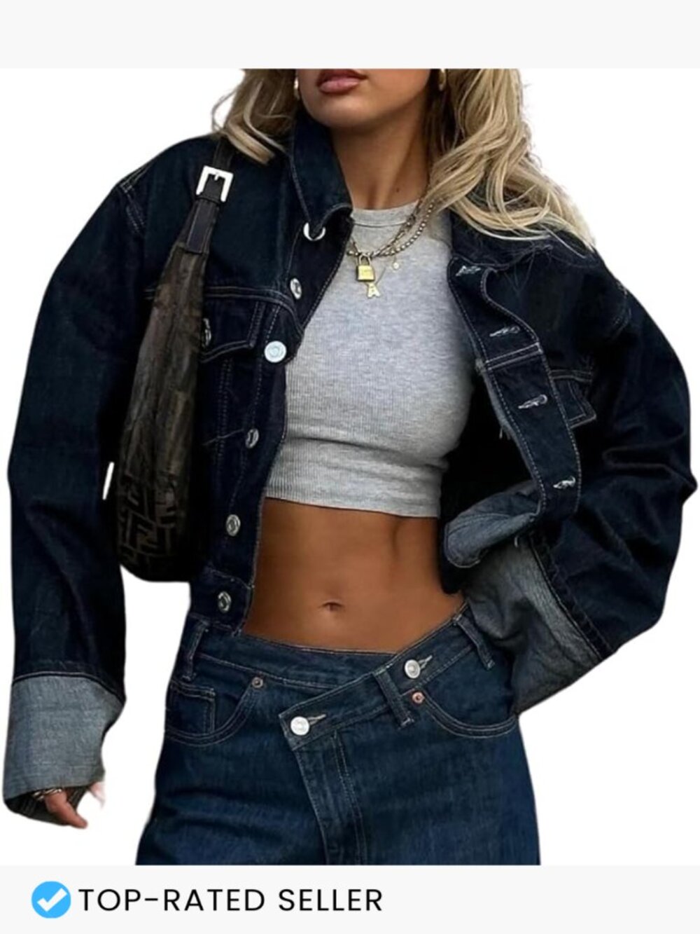 Cropped Denim Jacket Women Retro Vintage Chic Button Up Fitted Stretch Jean Coat